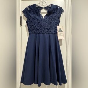 Rare Editions Navy Lace Formal Dress